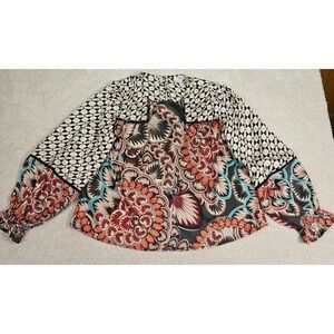 Fate Blouse Top Womens S Multicolor Mixed Geometric Floral Print Balloon Sleeve